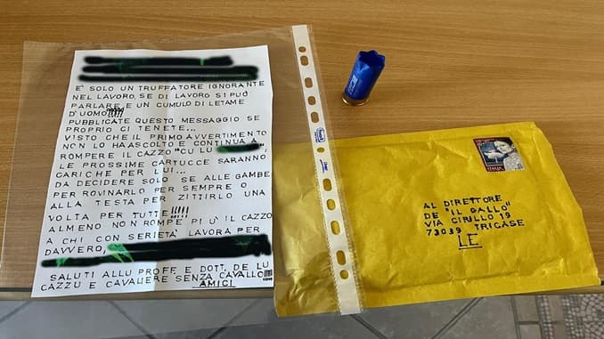 Minacce e cartucce per posta alla redazione per un impreditore della zona
