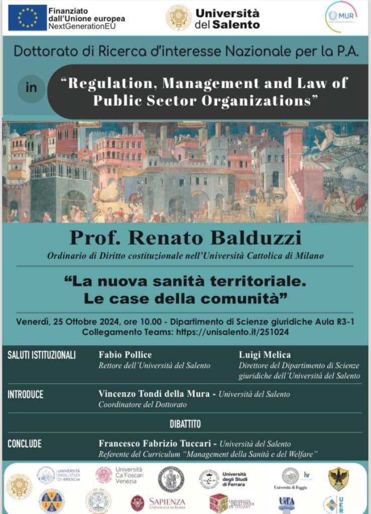 Dip. Scienze Giuridiche, Incontro “La nuova sanità territoriale. Le case della comunità”