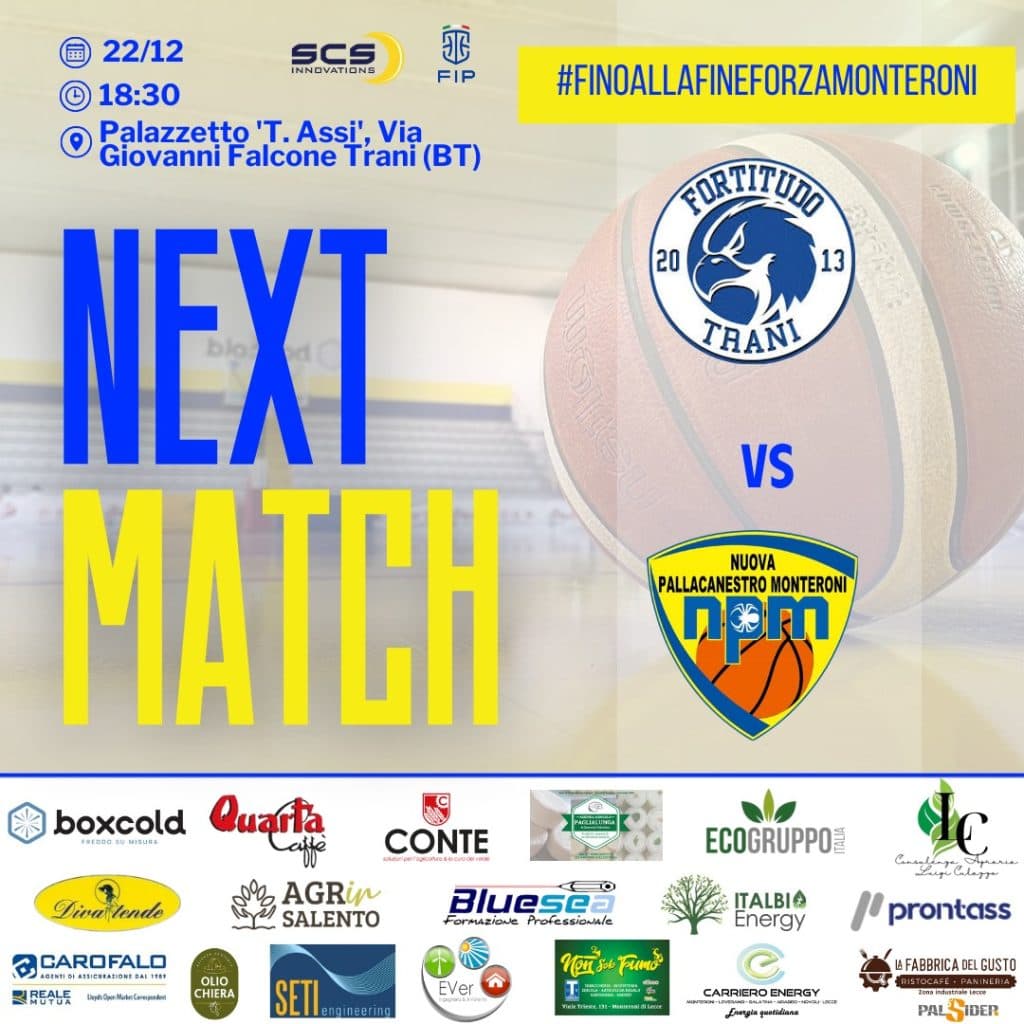 Basket/C, Monteroni in trasferta a Trani