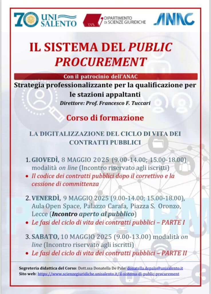 Unisalento ha ospitato il corso di formazione sul "sistema del public procurement"