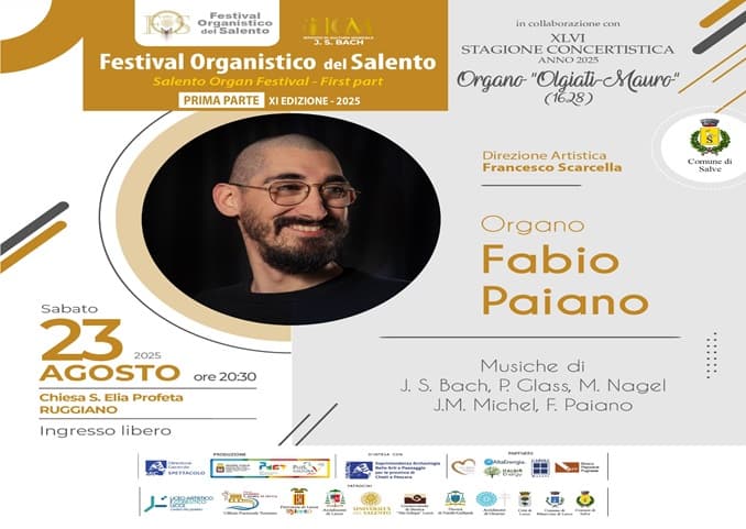 Festival Organistico: stasera, a Ruggiano, protagonista Fabio Paiano