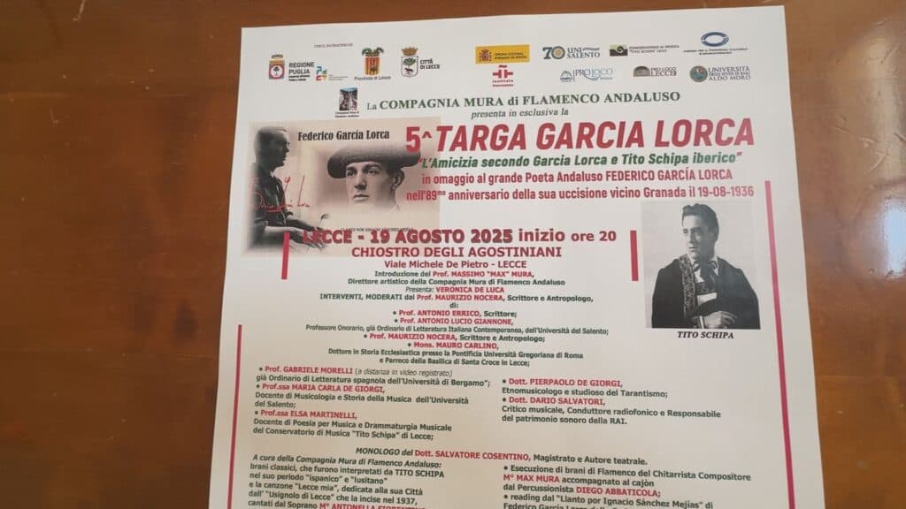 Agli Agostiniani il 19 agosto la 5^ targa Memorial Garcia Lorca