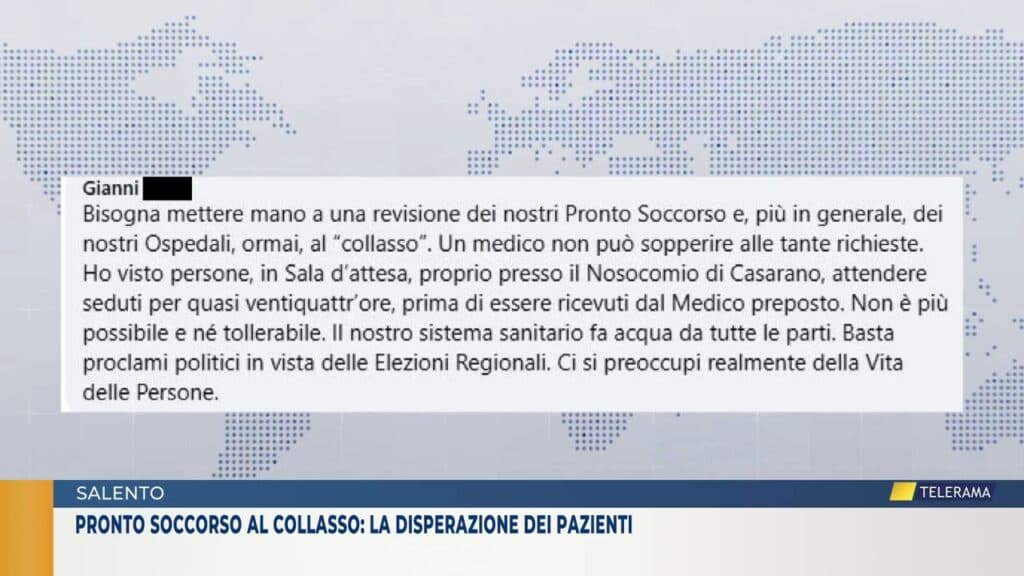 Casarano, pronto soccorso al collasso: la disperazione dei pazienti