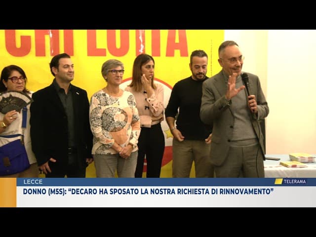 Donno (M5S): “Decaro ha sposato la nostra richiesta di rinnovamento”
