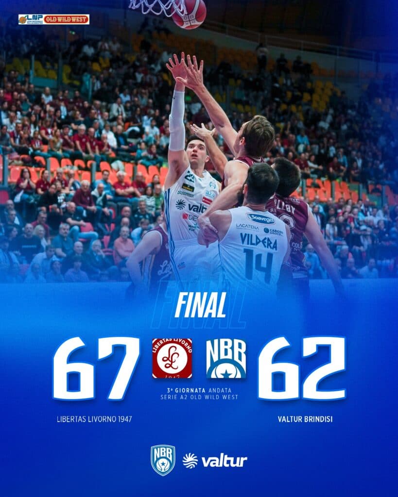 Basket A2, a Livorno arriva la prima sconfitta per Valtur Brindisi