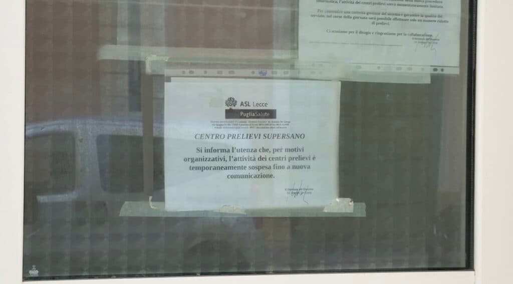 Centro prelievi chiuso a Supersano: disagi per centinaia di pazienti
