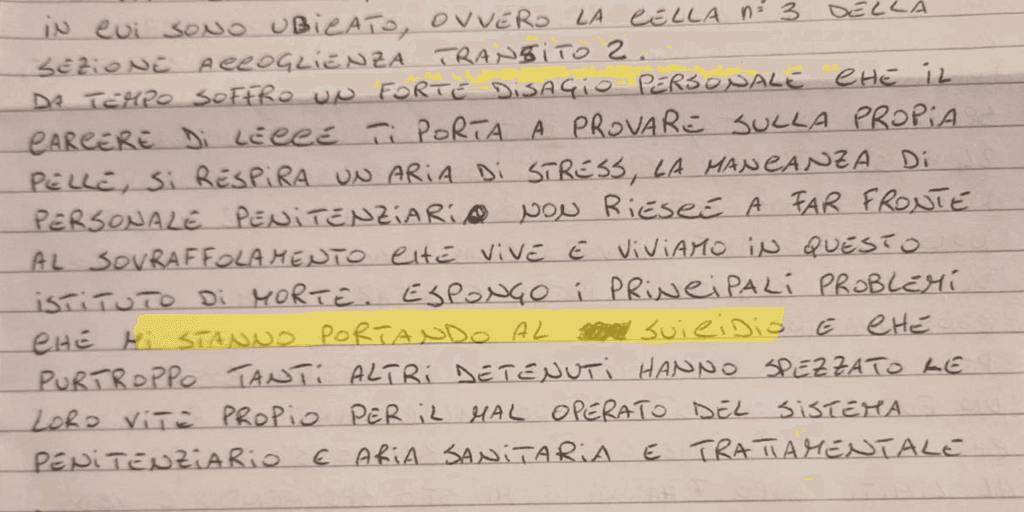 Carcere, la lettera di un detenuto: “Qui dentro solo stress e solitudine, aiutatemi a vivere”