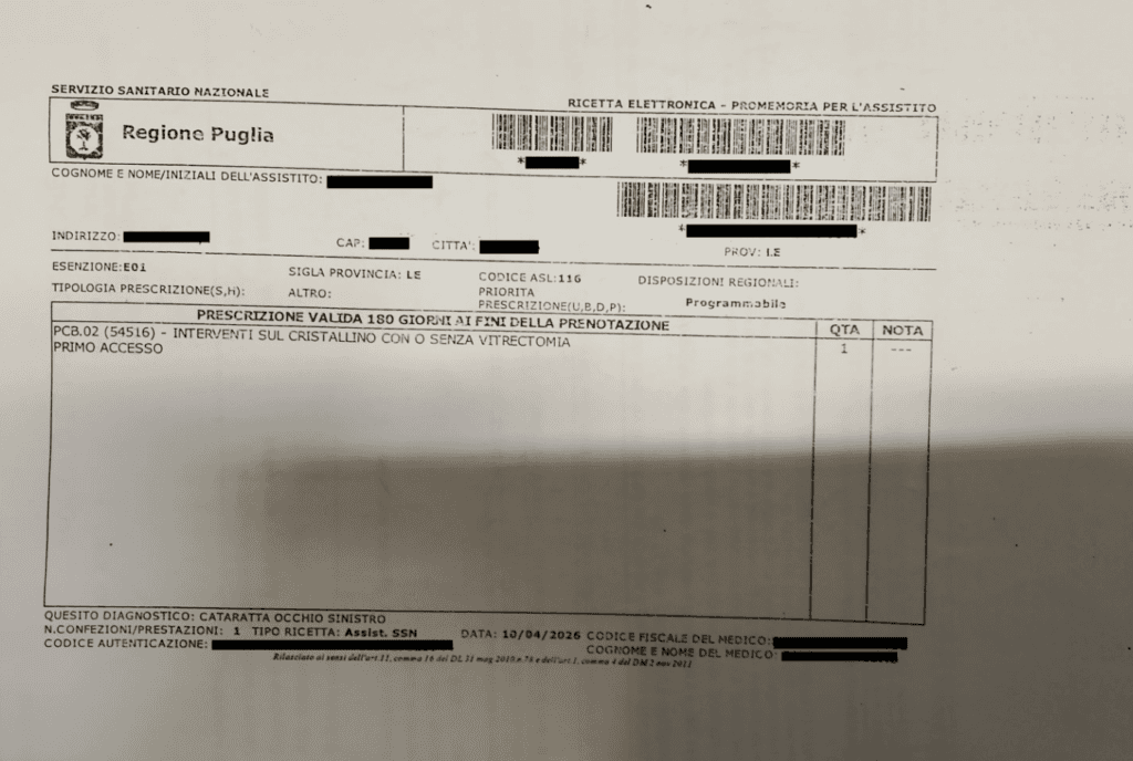 Cataratta, attese fino al 2029 per un intervento: la denuncia da Leverano